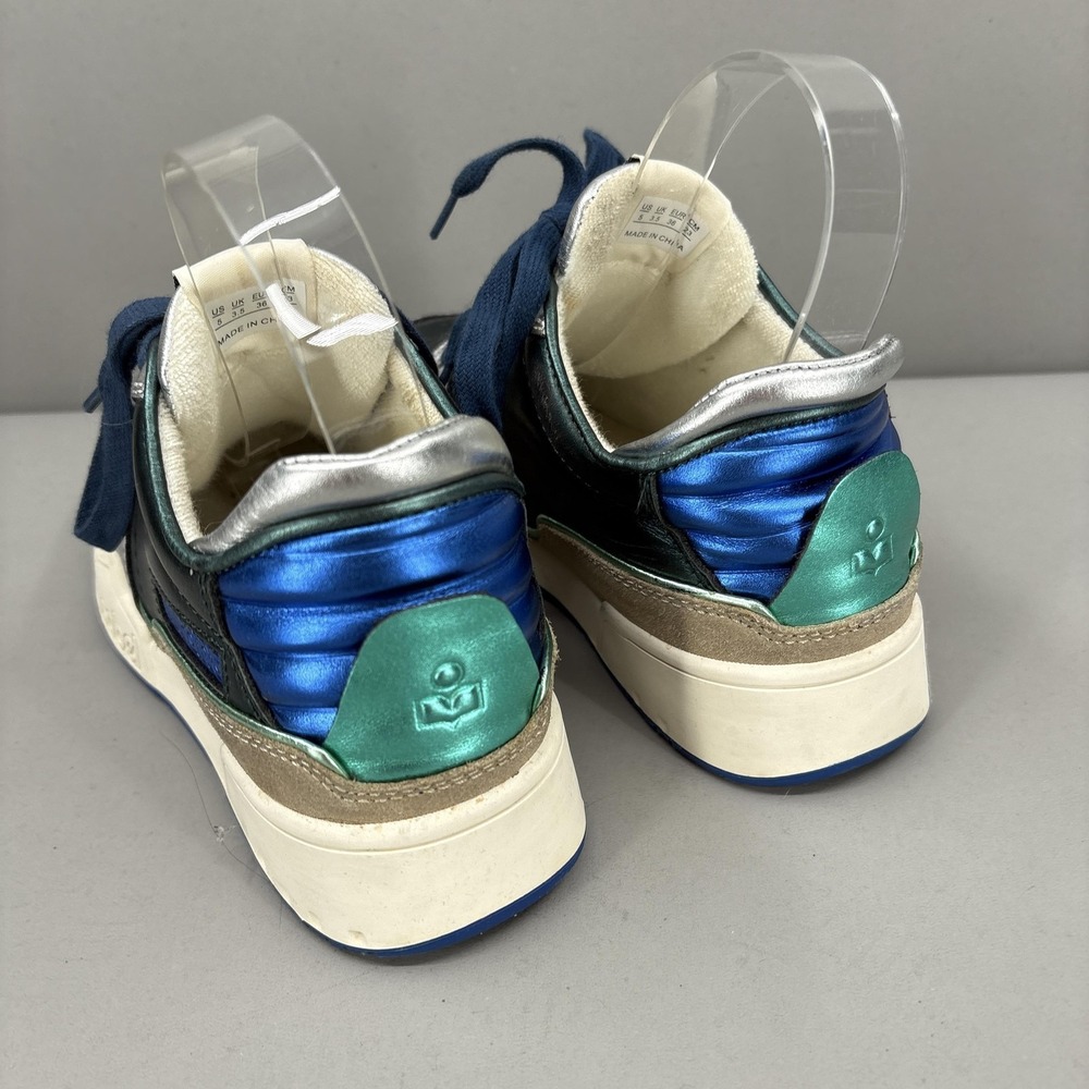 Isabel Marant Shoes Womens Size 5 Metallic Silver Green Blue Low Top Sneakers - Picture 7 of 13